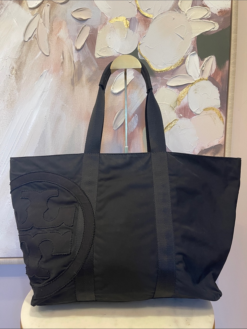 Tory Burch Black Nylon Logo Tote